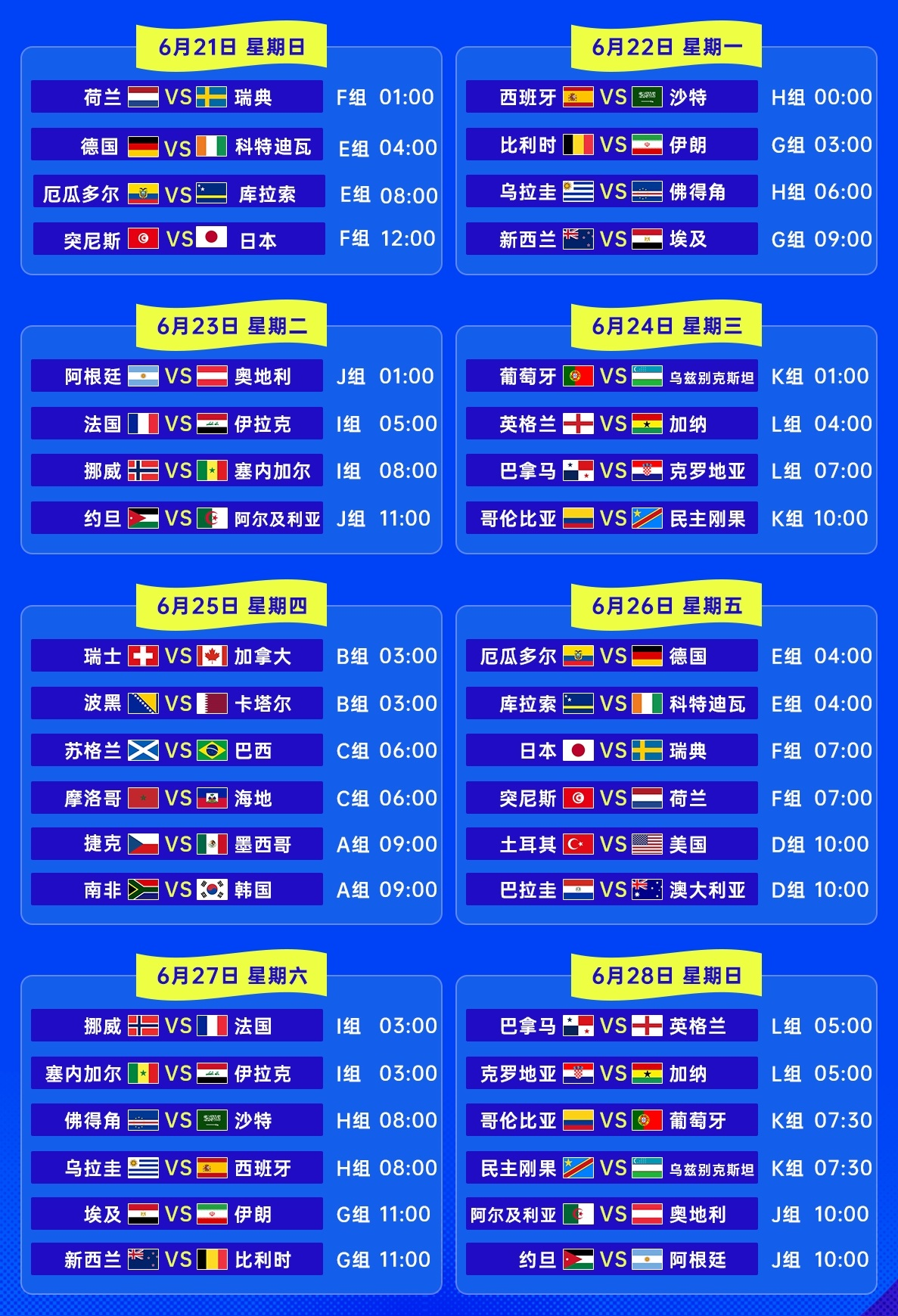 2026 小组赛后半段赛程图